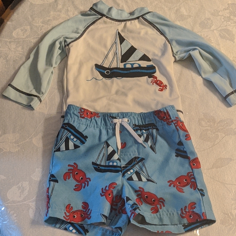 Gymboree swim set trunks and rash guard 6-12 mo